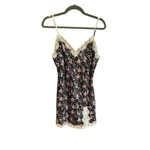 Victoria's Secret Black Satin Lace Floral Chemise Slip Dress Size Large